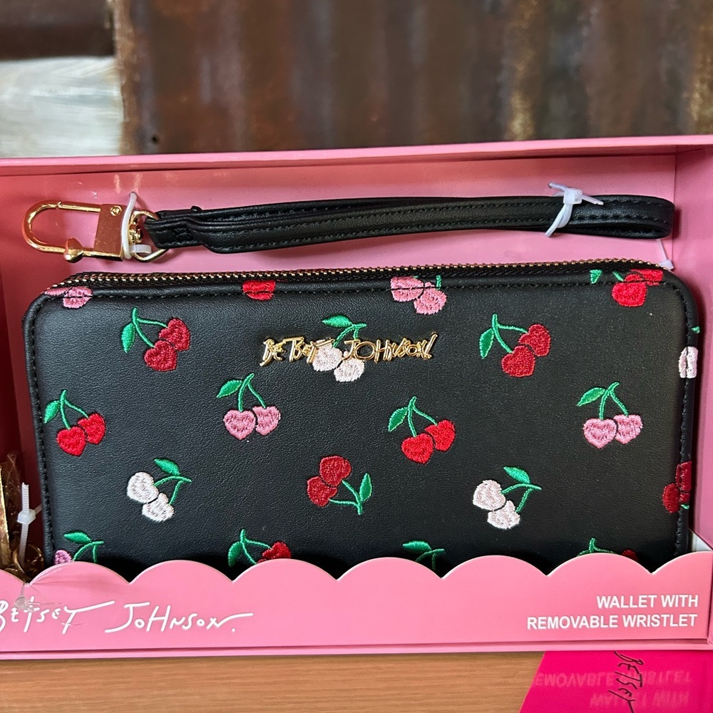 NWT- Betsey Johnson Cherry Embroidered wrislet wallet - Picture 2 of 5